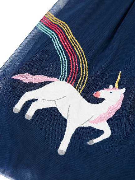 Frugi Kids' Penny Unicorn Applique Party Dress, Navy/Multi - view 2, Navy/Multi