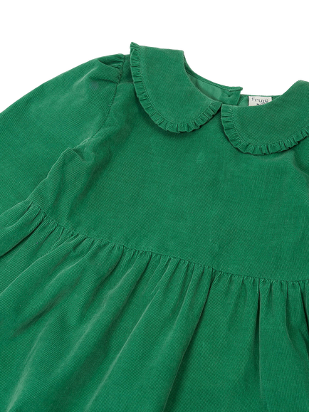 Frugi Kids' Peony Long Sleeve Corduroy Dress, Holly Green/Multi - view 2, Holly Green/Multi