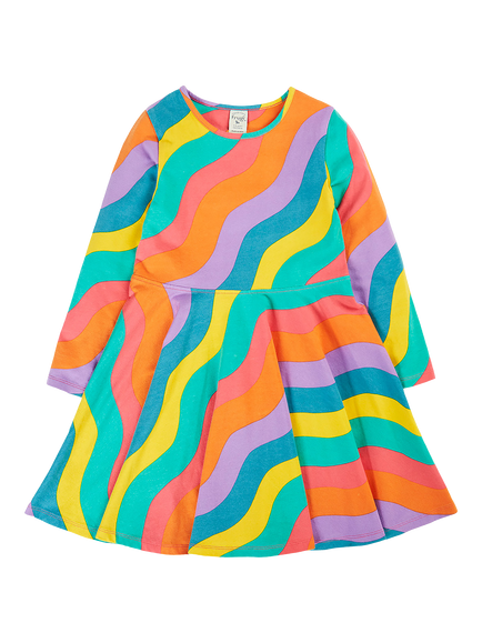 Frugi Kids' Sofia Stripe Skater Dress, Multi, Multi