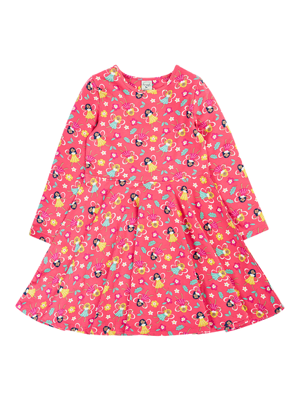 Frugi Kids' Sofia Fairy Print Skater Dress, Multi, Multi