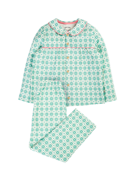 Frugi Kids' Hayley Cotton Check Traditional Pyjama Set, Magic Nights, Magic Nights