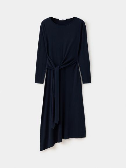 Mango Asymmetric Tie Waist Midi Dress, Navy, Navy