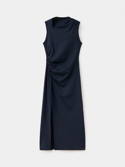 Mango Vestido Sleeveless Ruched Midi Shift Dress, Midnight Blue, Midnight Blue