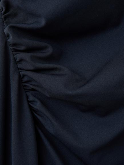 Mango Vestido Sleeveless Ruched Midi Shift Dress, Midnight Blue - view 2, Midnight Blue