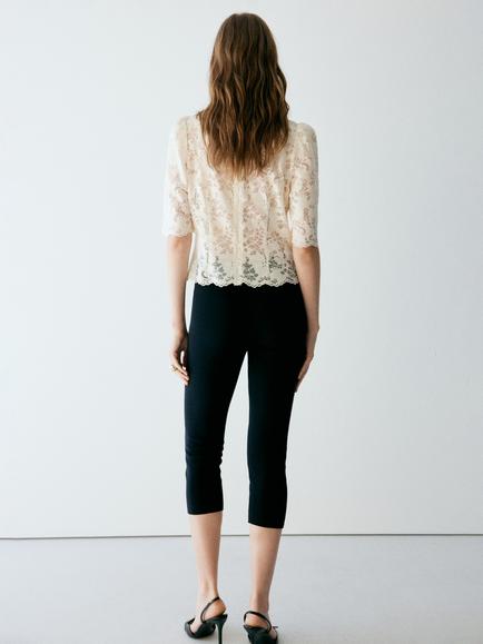 Mango Lace 3/4 Sleeve Scallop Hem Blouse, Raw - view 2, Raw