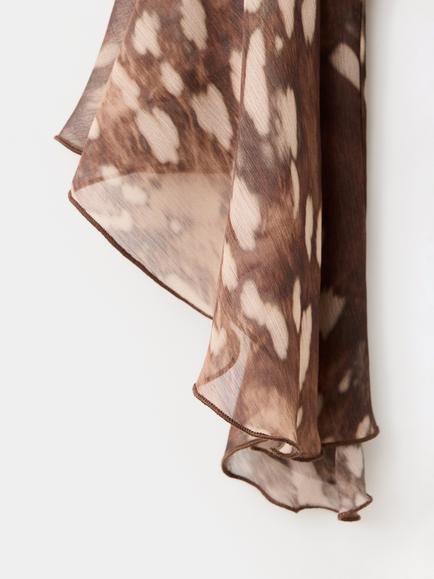 Mango Sheer Tie-Neck Layered Ruffle Blouse, Brown - view 2, Brown