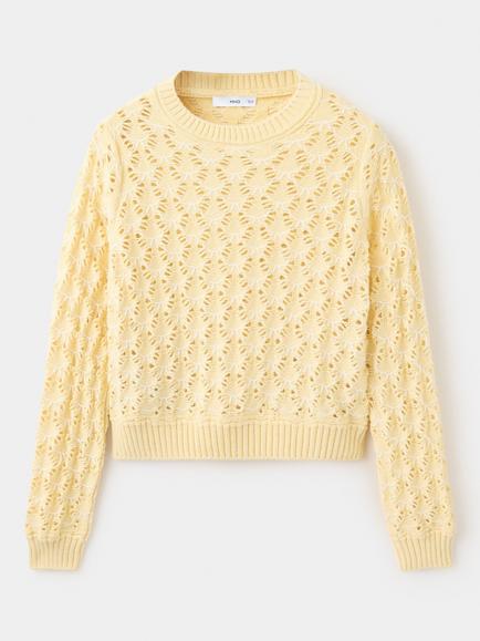Mango Tamar Cropped Lace Knit Jumper, Vanilla, Vanilla