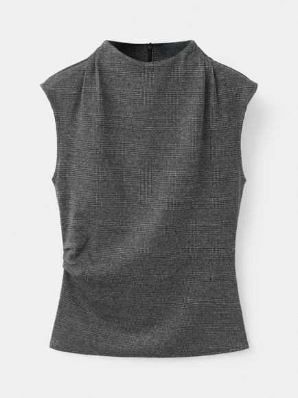 Mango Camiseta Sleeveless High Neck Drape Top, Black, Black