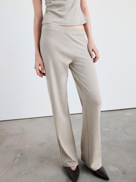 Mango Pantalon Mid Rise Drape Knit Trousers, Sand, Sand