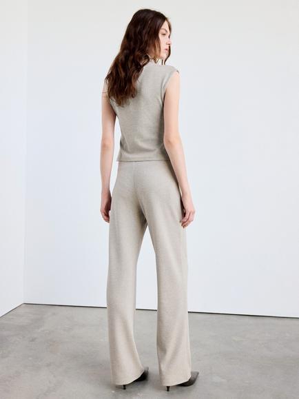 Mango Pantalon Mid Rise Drape Knit Trousers, Sand - view 2, Sand