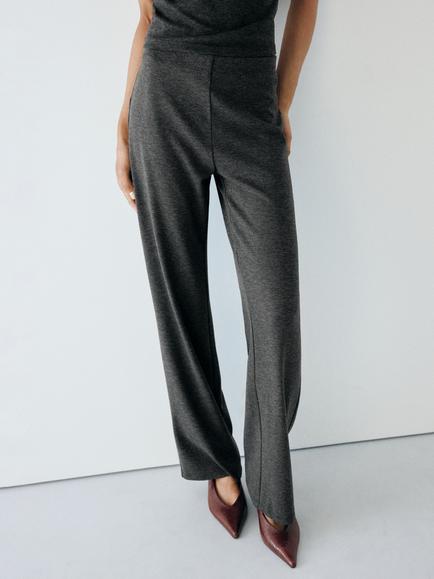Mango Pantalon Straight Leg Drape Trousers, Dark Grey Melange, Dark Grey Melange
