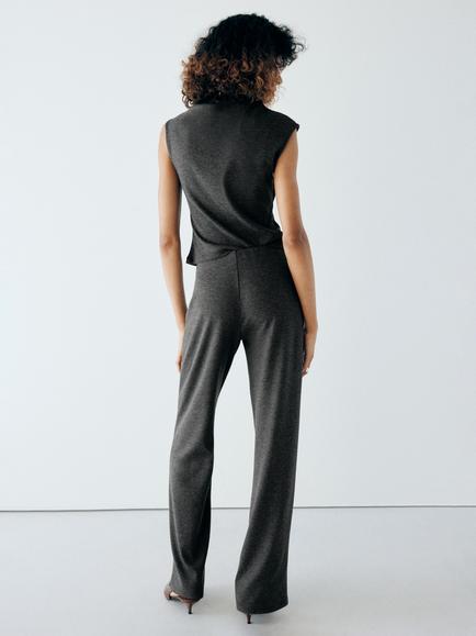 Mango Pantalon Straight Leg Drape Trousers, Dark Grey Melange - view 2, Dark Grey Melange