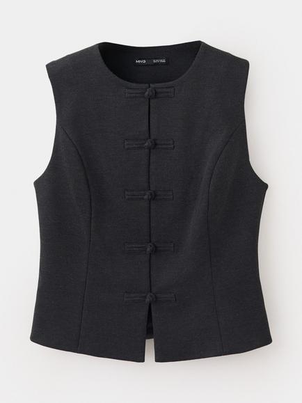 Mango Chaleco Sleeveless Knot Front Waistcoat, Anthracite, Anthracite