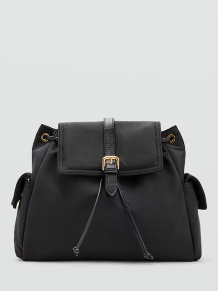 Mango Metropolitan Buckle Flap Backpack, Black, Black