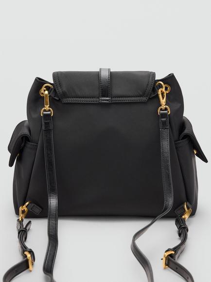 Mango Metropolitan Buckle Flap Backpack, Black - view 2, Black