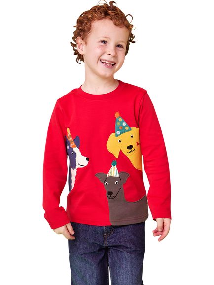 Frugi Kids' Long Sleeve Adventure Top, Scarlet/Multi - view 2, Scarlet/Multi