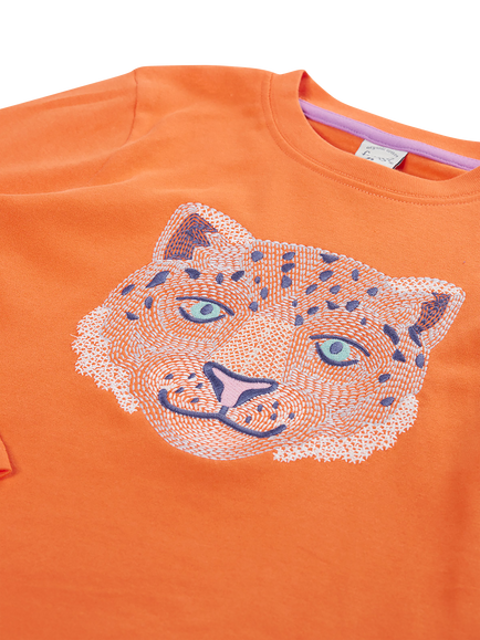Frugi Kids' Long Sleeve Adventure Embroidered Top, Salamnder/Multi - view 2, Salamnder/Multi