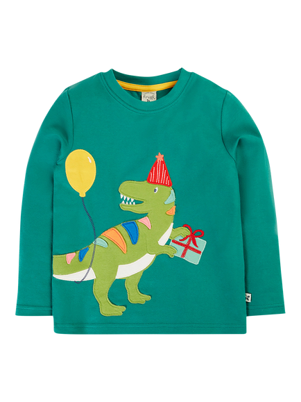 Frugi Kids' Long Sleeve Adventure Applique Top, Hut Green/Multi, Hut Green/Multi