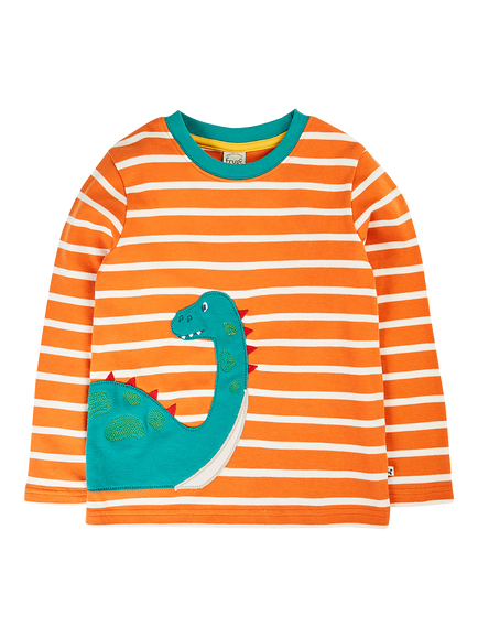 Frugi Kids' Felix Long Sleeve Applique Top, Highlandbrton/Nessie, Highlandbrton/Nessie