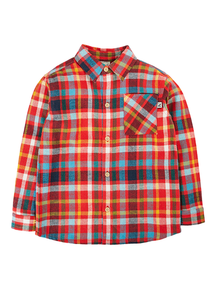 Frugi Kids' Hector Brushed Cotton Long Sleeve Shirt, Festive Check, Festive Check