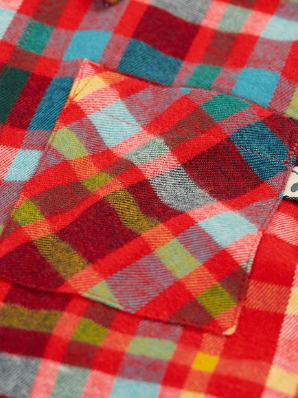 Frugi Kids' Hector Brushed Cotton Long Sleeve Shirt, Festive Check - view 2, Festive Check