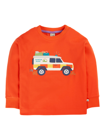 Frugi Kids' Owen Long Sleeve Applique Top, Fire/Vehicle, Fire/Vehicle