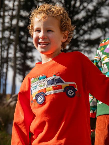 Frugi Kids' Owen Long Sleeve Applique Top, Fire/Vehicle - view 2, Fire/Vehicle