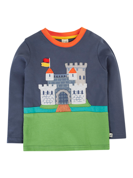 Frugi Kids' Long Sleeve Embroidered Applique Top, Navy Blue/Castle, Navy Blue/Castle