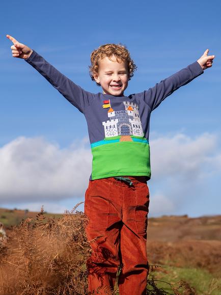 Frugi Kids' Long Sleeve Embroidered Applique Top, Navy Blue/Castle - view 2, Navy Blue/Castle