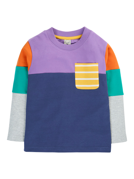 Frugi Kids' Long Sleeve Colour Block Panelled Top, Hotchpotch, Hotchpotch