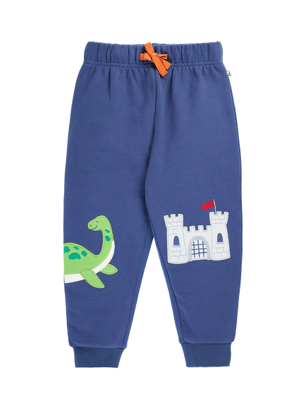 Frugi Kids' Character Drawstring Joggers, Navy Blue/Nessie, Navy Blue/Nessie