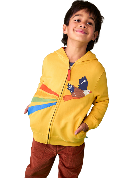 Frugi Kids' Blaire Embroidered Hoodie, Bumblebee/Eagle - view 2, Bumblebee/Eagle