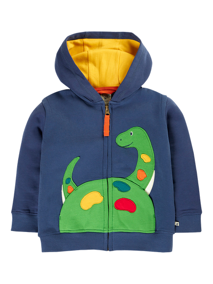 Frugi Kids' Carbis Appliqué Hoodie, Navy Blue/Nessie, Navy Blue/Nessie