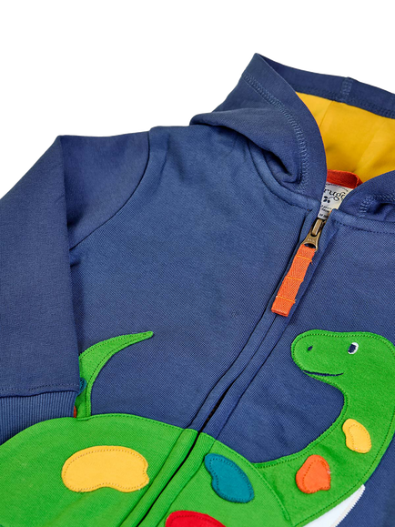 Frugi Kids' Carbis Appliqué Hoodie, Navy Blue/Nessie - view 2, Navy Blue/Nessie