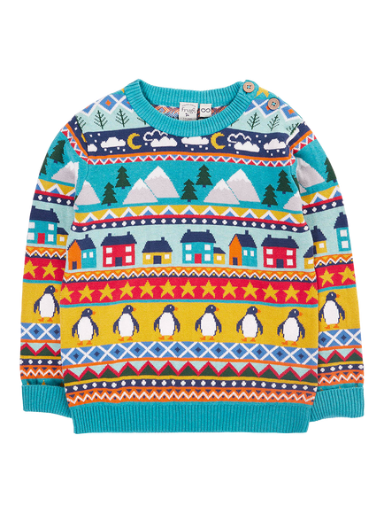 Frugi Kids' Knitted Round Neck Jumper, Festive Fair Isle, Festive Fair Isle