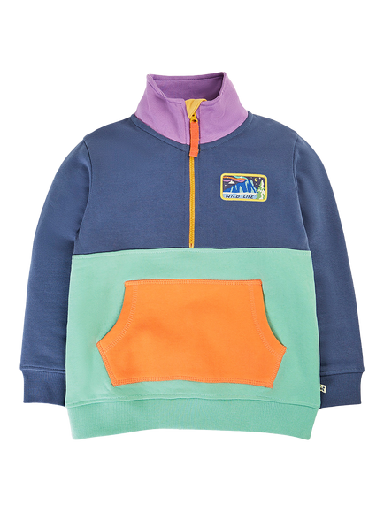 Frugi Kids' Handy Half Zip Sweatshirt, Hotchpotch/Wildlife, Hotchpotch/Wildlife