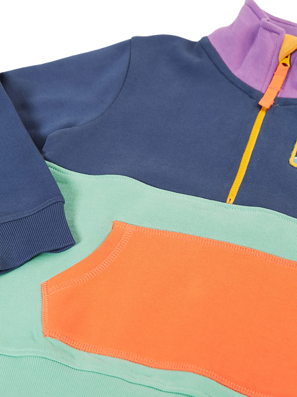 Frugi Kids' Handy Half Zip Sweatshirt, Hotchpotch/Wildlife - view 2, Hotchpotch/Wildlife