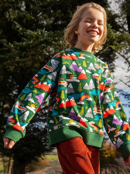 Frugi Kdis' Brushback Fleece Sweatshirt, Rescue Trails - view 2, Rescue Trails