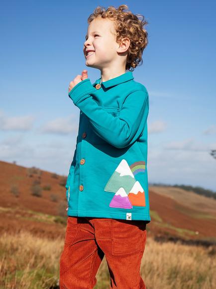Frugi Kids' Bay Applique Shacket, Boat Blue/Mountain - view 2, Boat Blue/Mountain