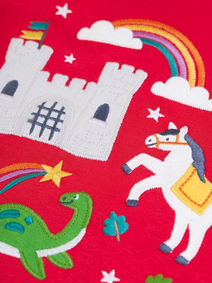 Frugi Kids' Long Sleeve Adventure Applique Top, Scarlet/Multi - view 2, Scarlet/Multi