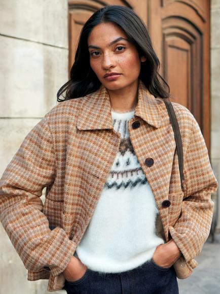 Ro&Zo Wool Blend Check Double-Faced Jacket, Brown - view 2, Brown