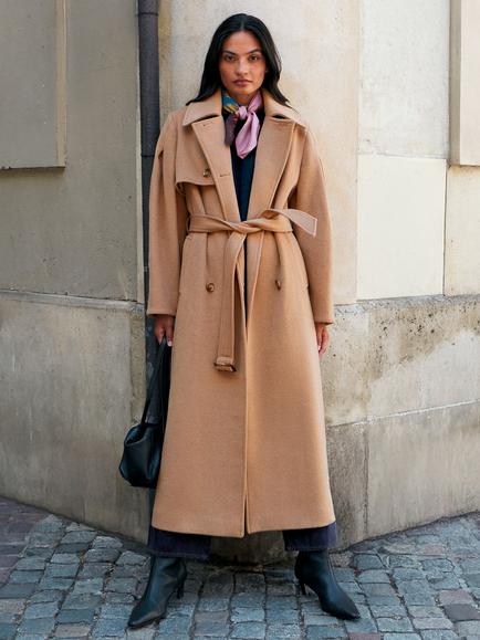 Ro&Zo Wool Blend Trench Coat, Brown - view 2, Brown
