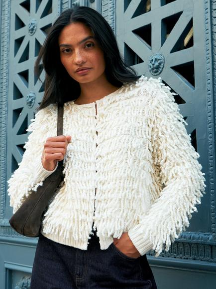 Ro&Zo Wool Blend Loop Knit Jacket, Natural, Natural