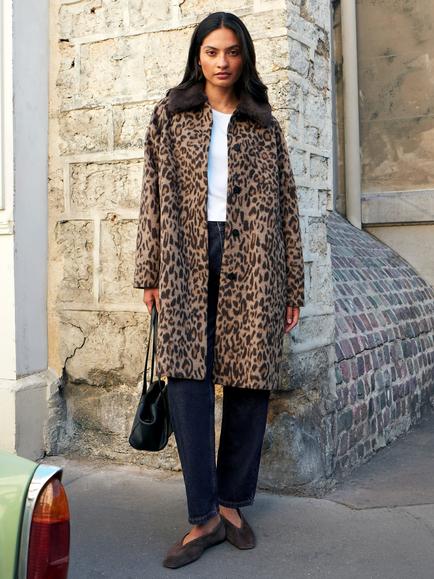 Ro&Zo Leopard Print Car Coat, Brown, Brown