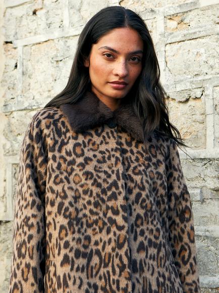 Ro&Zo Leopard Print Car Coat, Brown - view 2, Brown