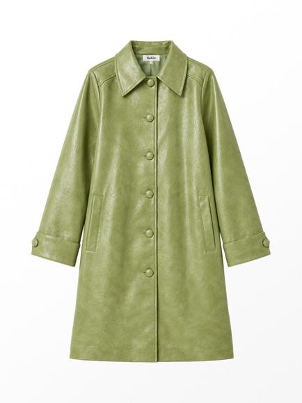 Ro&Zo Petite Faux Leather Car Coat, Green - view 2, Green