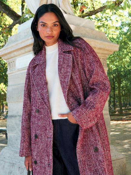 Ro&Zo Herringbone Cocoon Coat, Pink - view 2, Pink