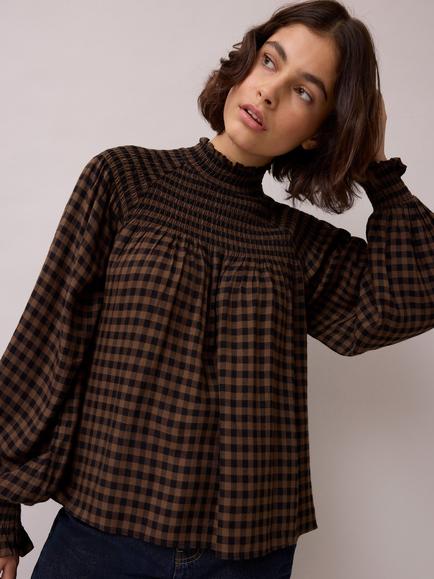 Ro&Zo Gingham Check Shirt, Brown, Brown
