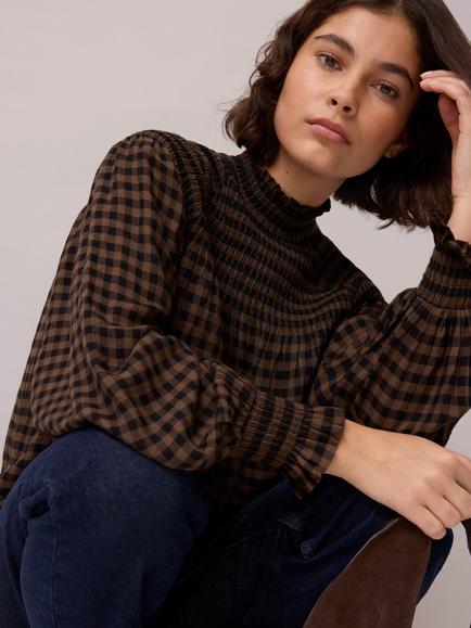 Ro&Zo Gingham Check Shirt, Brown - view 2, Brown
