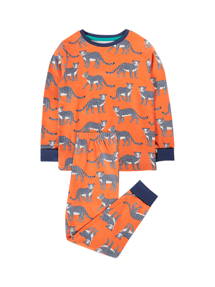 Frugi Kids' Sundown Long Sleeve Pyjama Set, Leopard Leap, Leopard Leap
